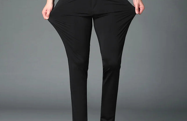 Summer Thin Men's Trousers Four Side Elastic Milk Silk New Business Office Ice