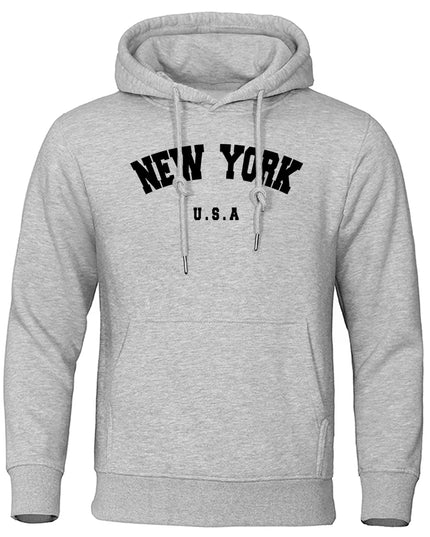 NEW YORK Letter U.S.A City Print Hoody Men Fashion Casual Long Sleeves Hooded