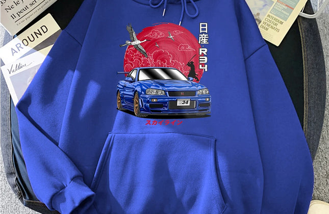 Anime Hoodie Men Sweatshirts for JDM Car Japanese Streetwear Casual Long Sleeve