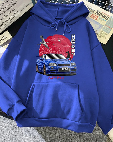Anime Hoodie Men Sweatshirts for JDM Car Japanese Streetwear Casual Long Sleeve