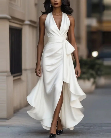 Satin V-Neck Evening Dress