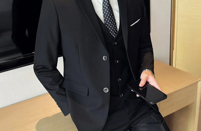 Men's High-Quality 3-Piece Business Casual Wedding Suit Vest Trousers