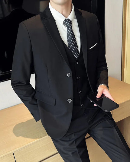 Men's High-Quality 3-Piece Business Casual Wedding Suit Vest Trousers