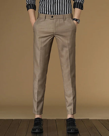Summer Suit Pants Men Red Black Khaki Flat Formal Office Wear Smart Business