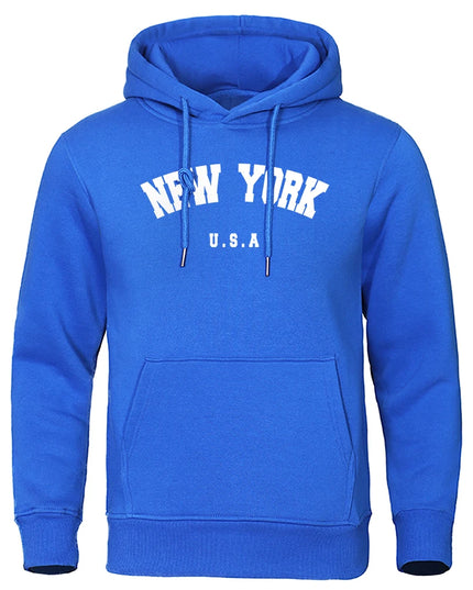 NEW YORK Letter U.S.A City Print Hoody Men Fashion Casual Long Sleeves Hooded
