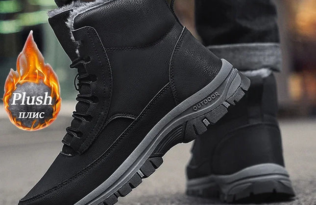 Men's Lace-Up PU Snow Boots with Plush Lining