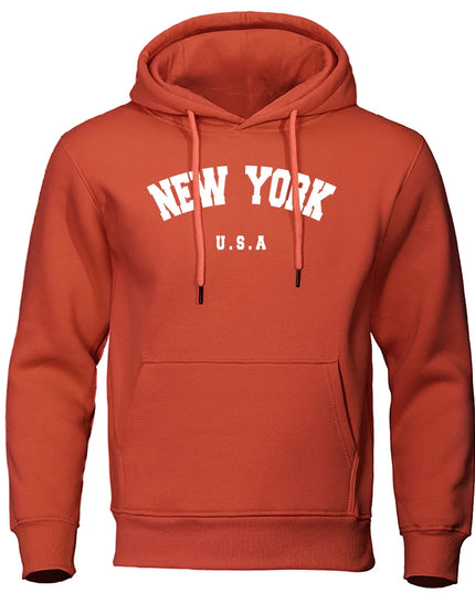 NEW YORK Letter U.S.A City Print Hoody Men Fashion Casual Long Sleeves Hooded