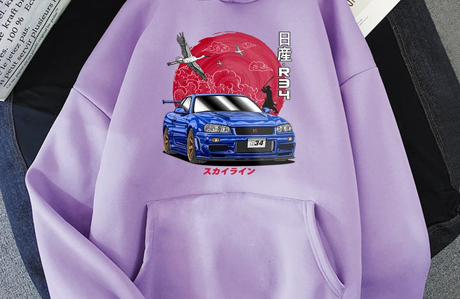 Anime Hoodie Men Sweatshirts for JDM Car Japanese Streetwear Casual Long Sleeve