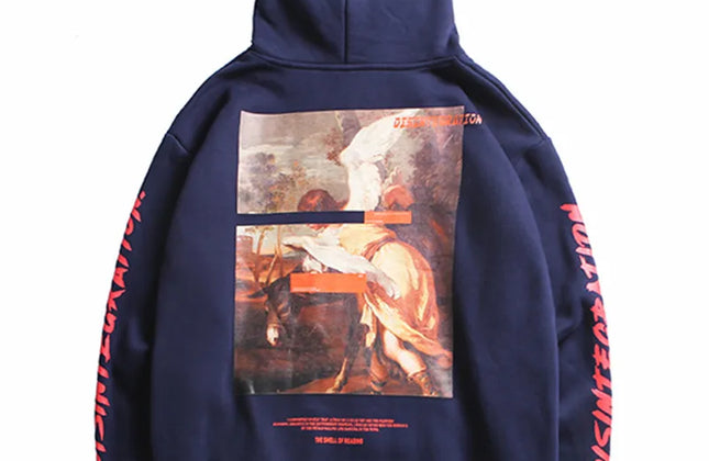 Men Hip Hop Hoodie Sweatshirt Retro Painting Print