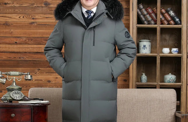 Men's Long Goose Down Parka with Detachable Hood