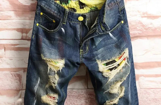 Men Holes Denim Shorts Novelty Style Jean Shorts Men Knee Length Short Jeans
