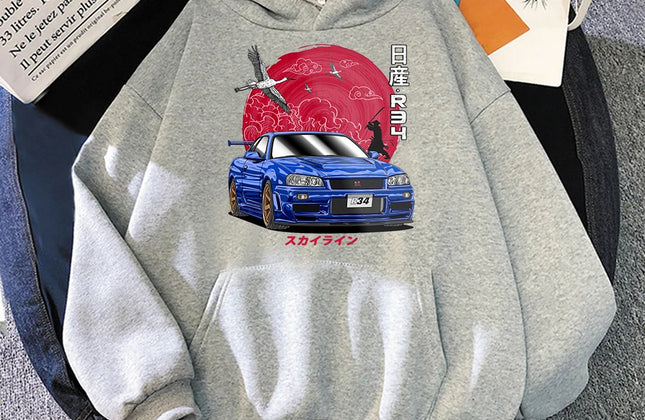Anime Hoodie Men Sweatshirts for JDM Car Japanese Streetwear Casual Long Sleeve