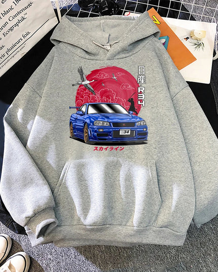 Anime Hoodie Men Sweatshirts for JDM Car Japanese Streetwear Casual Long Sleeve