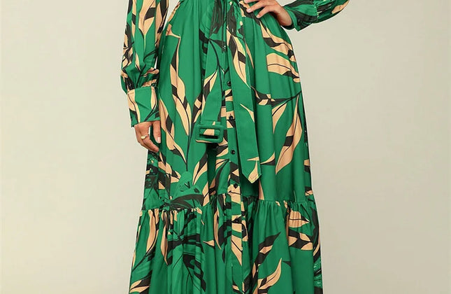 Wmstar Women Dress Spring Casual Floral Print Single Breasted Long Sleeve