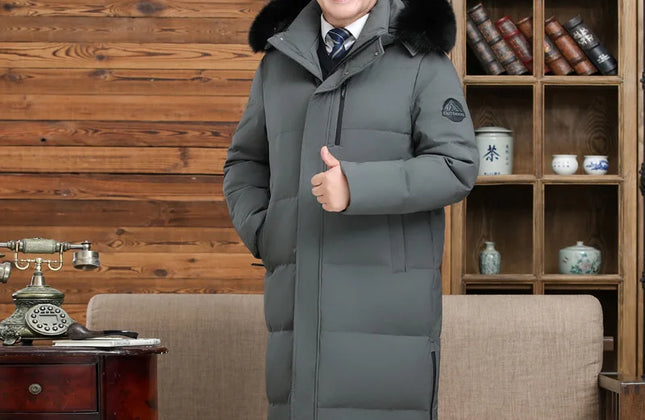 Men's Long Goose Down Parka with Detachable Hood