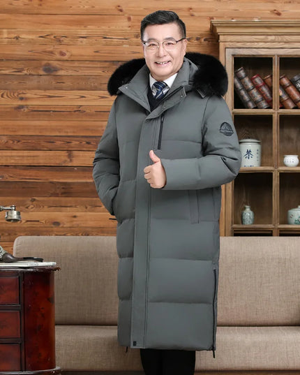 Men's Long Goose Down Parka with Detachable Hood