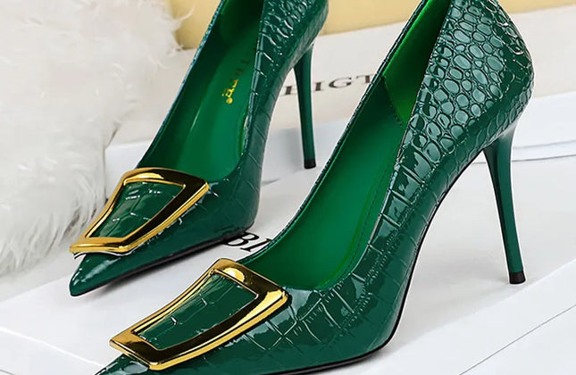 BIGTREE Shoes Women 10 Cm Metal Buckle Ladies Pumps Luxury Women's Banquet Shoes