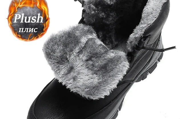 Men's Lace-Up PU Snow Boots with Plush Lining