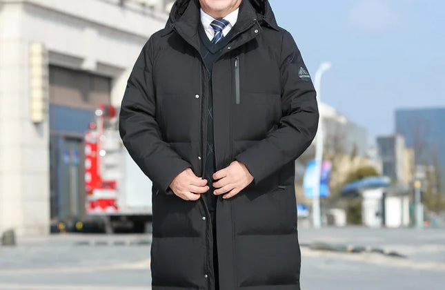 Men's Long Goose Down Parka with Detachable Hood