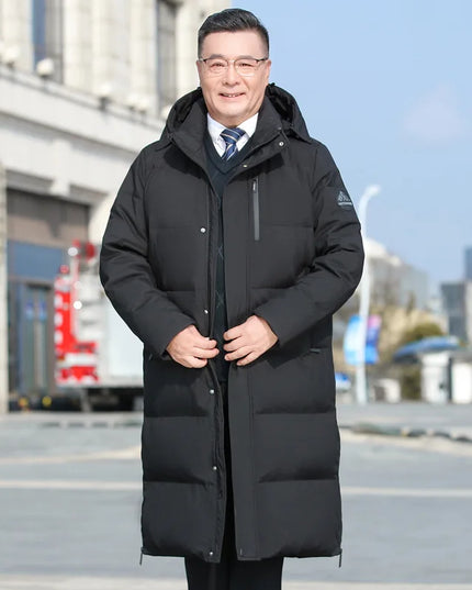 Men's Long Goose Down Parka with Detachable Hood