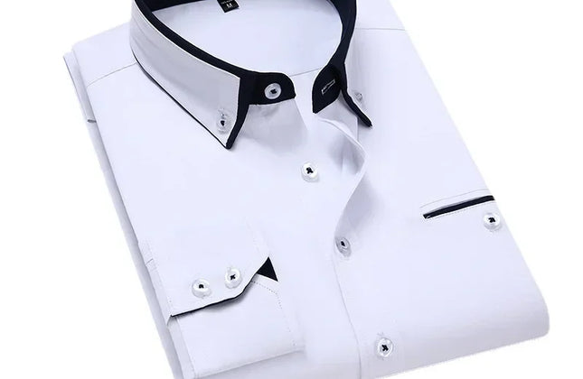 Quality Men Shirt Long Sleeve Twill Solid Striped Dress Business Office