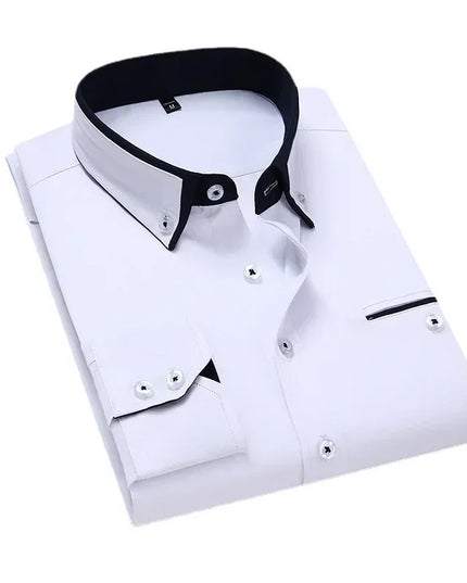Quality Men Shirt Long Sleeve Twill Solid Striped Dress Business Office