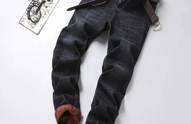 Witner  Slim Fit Stretch Thick Velvet Pants Warm Jeans Casual Grey  Fleece