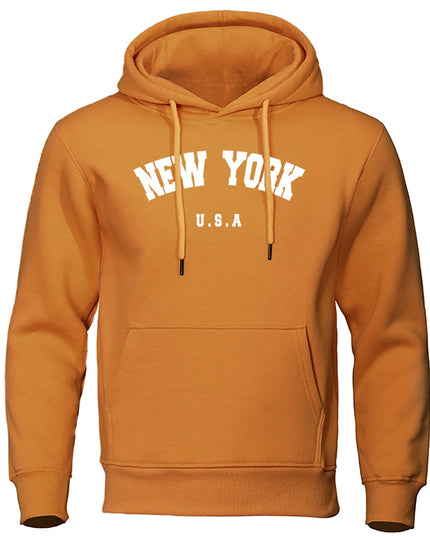 NEW YORK Letter U.S.A City Print Hoody Men Fashion Casual Long Sleeves Hooded