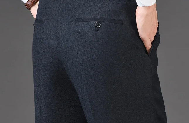 Cashmere Suit Pant for Men Loose Striped Hight Waist Wool Trousers Classic