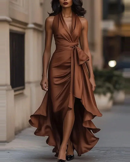 Satin V-Neck Evening Dress