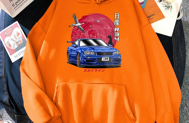 Anime Hoodie Men Sweatshirts for JDM Car Japanese Streetwear Casual Long Sleeve