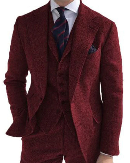 Gray Wool Tweed Winter Men Suit's for Wedding Formal Groom Tuxedo Herringbone