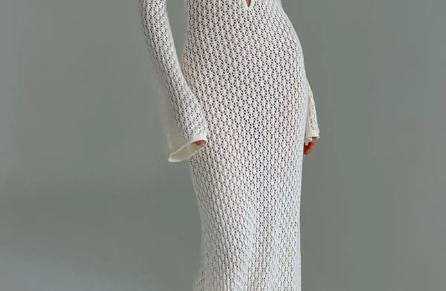 Sexy Cover Up Long Sleeve Long Dress Women Backless Beach Wear Bathing
