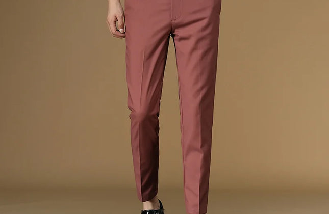 Summer Suit Pants Men Red Black Khaki Flat Formal Office Wear Smart Business