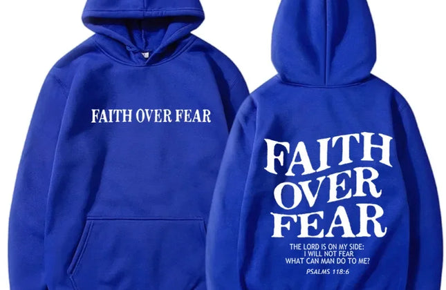 FAITH OVER FEAR Print Hoodies for Men Women Casual Long Sleeve Hooded