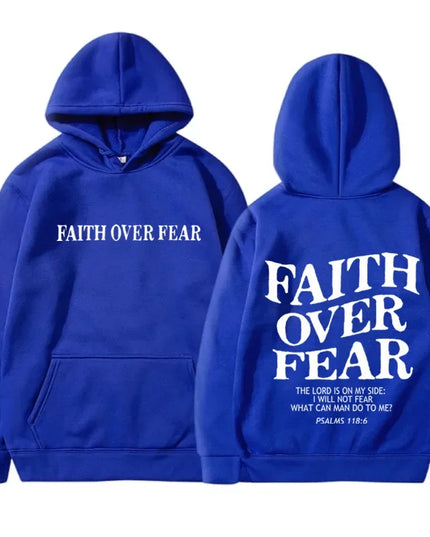 FAITH OVER FEAR Print Hoodies for Men Women Casual Long Sleeve Hooded