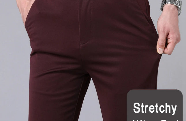 Male Pants Stretch Solid Black Smart Casual Men's Trousers Office Quick Dry