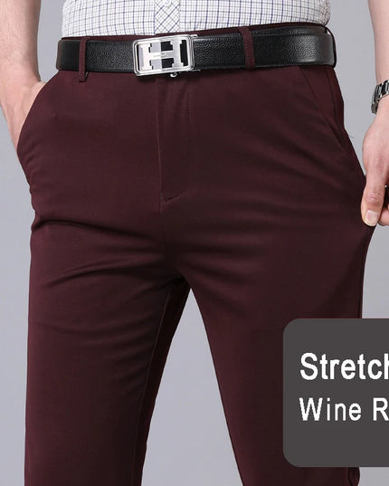 Male Pants Stretch Solid Black Smart Casual Men's Trousers Office Quick Dry