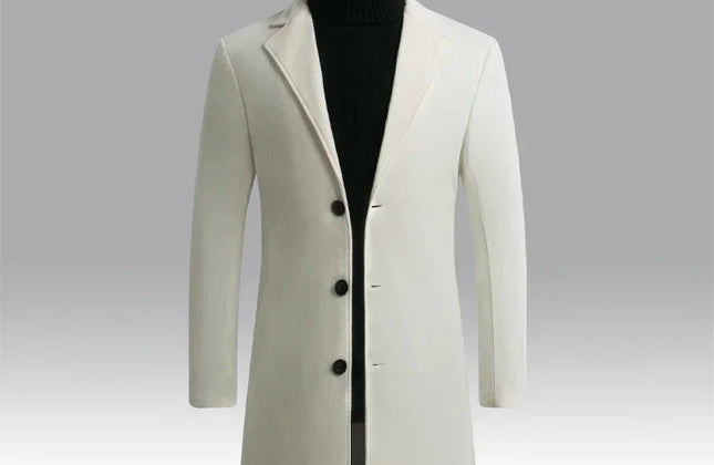 Men Long Cotton Coat 2025 Autumn Winter Wool Blend Pure Color Business Casual
