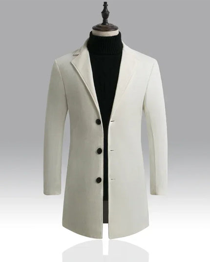 Men Long Cotton Coat 2025 Autumn Winter Wool Blend Pure Color Business Casual