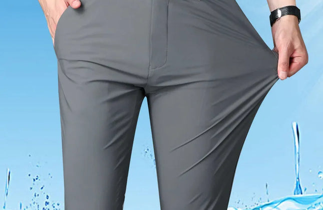 Summer Thin Men's Trousers Four Side Elastic Milk Silk New Business Office Ice