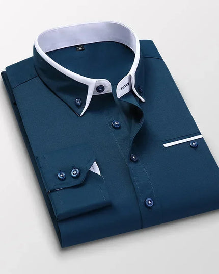 Quality Men Shirt Long Sleeve Twill Solid Striped Dress Business Office