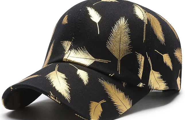 FS Luxury Black Golden Feather Baseball Cap for Men Cotton Women Brand Designer