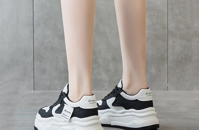 CXJYWMJL Genuine Leather Platform Sneakers Women Spring Wedgies Casual