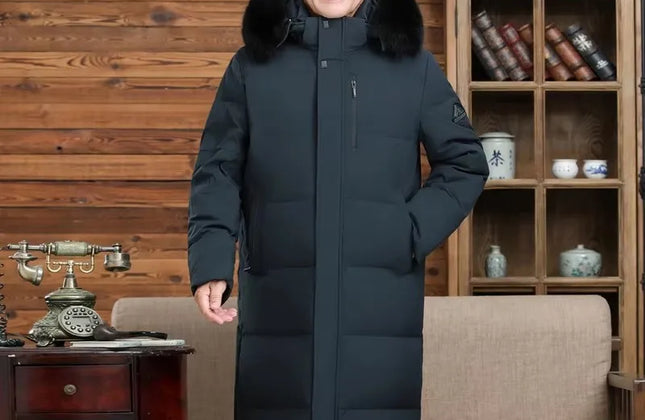 Men's Long Goose Down Parka with Detachable Hood
