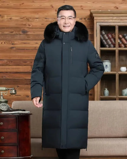Men's Long Goose Down Parka with Detachable Hood