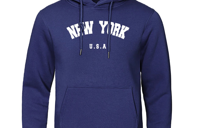 NEW YORK Letter U.S.A City Print Hoody Men Fashion Casual Long Sleeves Hooded