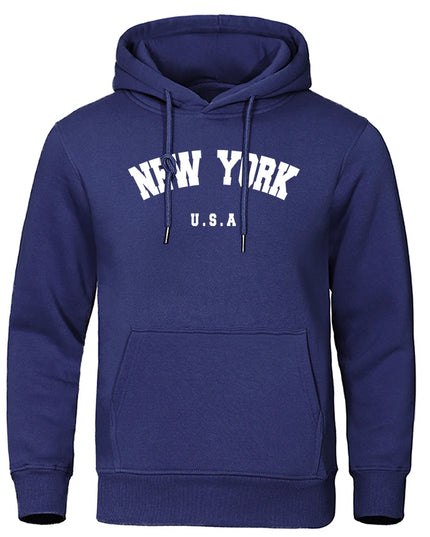 NEW YORK Letter U.S.A City Print Hoody Men Fashion Casual Long Sleeves Hooded