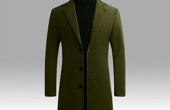 Men Long Cotton Coat 2025 Autumn Winter Wool Blend Pure Color Business Casual