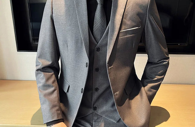 Men's High-Quality 3-Piece Business Casual Wedding Suit Vest Trousers